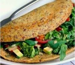chickpea flour omelette with spinach and kale