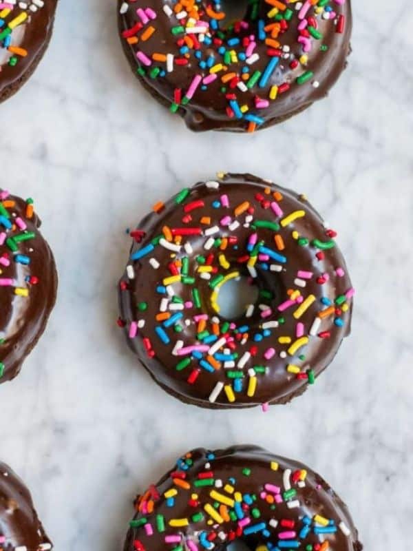 Gluten-Free Vegan Baked Chocolate Sprinkle Donuts