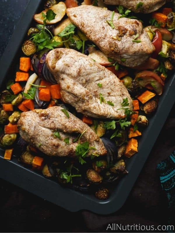 Sheet Pan Chicken with Sweet Potatoes, Apples and Brussels Sprouts