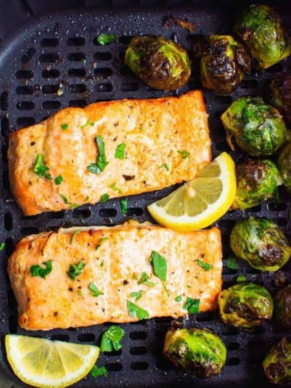 Air Fryer Salmon and Brussels Sprouts