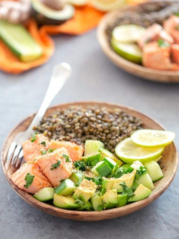 Air Fryer Salmon in Coconut Milk with Lentils (Dairy-free)