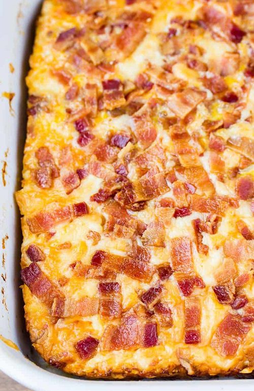 Keto Breakfast Casserole with Bacon, Cauliflower, and Cheese