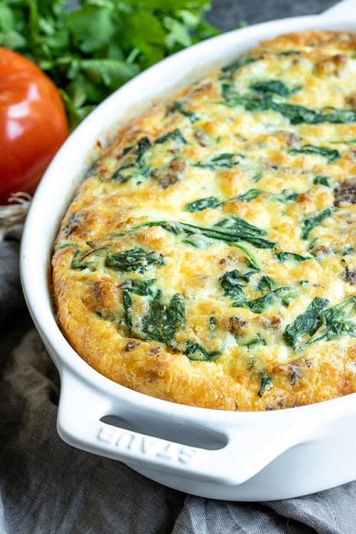 Low carb breakfast recipes Sausage and Spinach Crustless Quiche