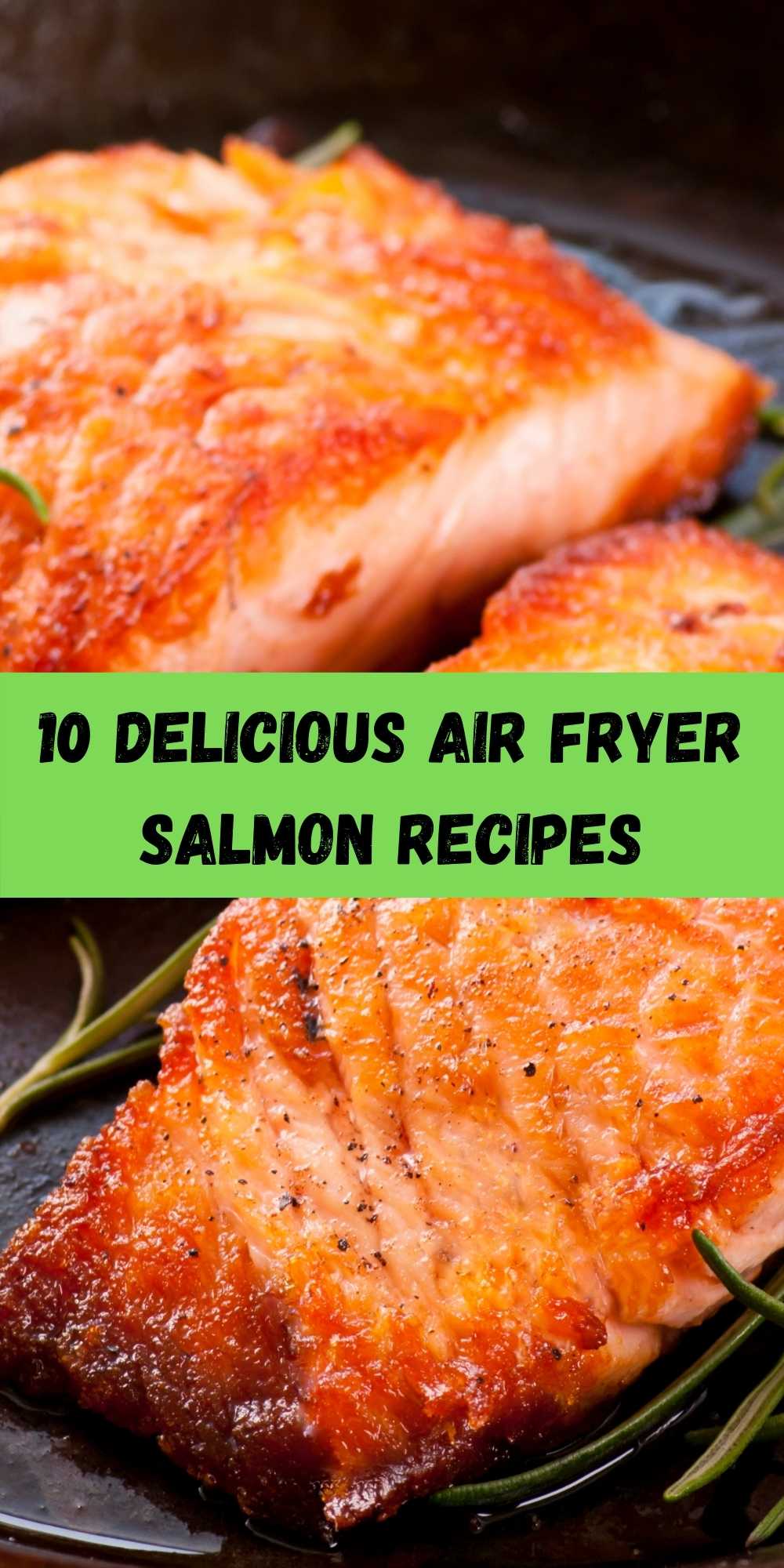air fryer salmon on a black plate with green beans