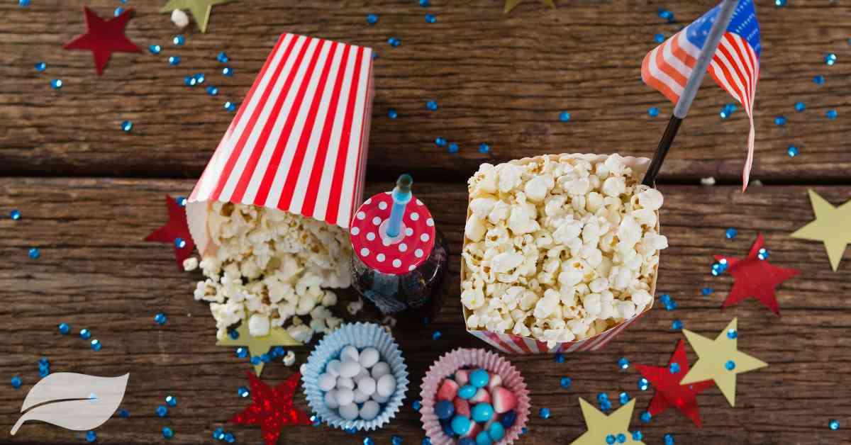 A selection of popcorn and sweets with a 4th of july theme