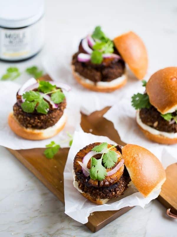 Black Bean Burger With Mole And Grilled Pineapple
