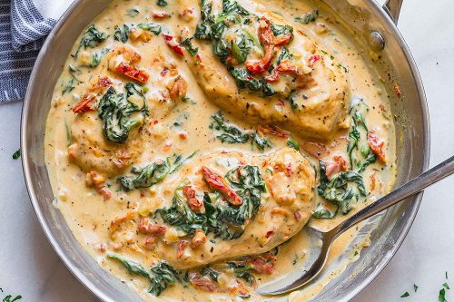 Chicken Breasts with Spinach in Creamy Parmesan Sauce