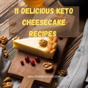 Delicious Keto Cheesecake Recipes with two pieces of cheesecake on a wooden board and some pecan nuts