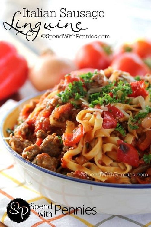 Italian Recipes: Dinner Sausage Linguine with Roasted Tomato Sauce