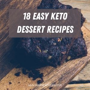 Easy Keto Desserts recipes with a chocolate brownie on a wooden chopping board and wooden table
