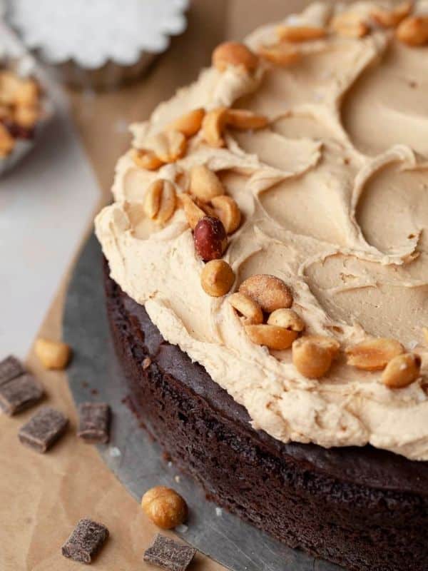 Vegan Gluten Free Chocolate Cake with Peanut Butter Frosting