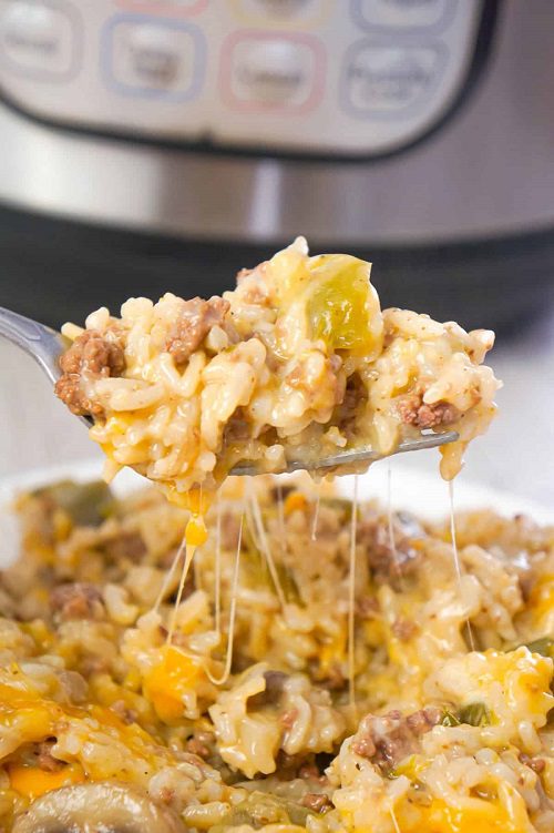 Instant Pot Philly Cheese Steak Ground Beef and Rice