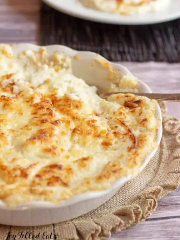 Thanksgiving Side Dish Keto Mashed Cauliflower with Cream Cheese & Asiago