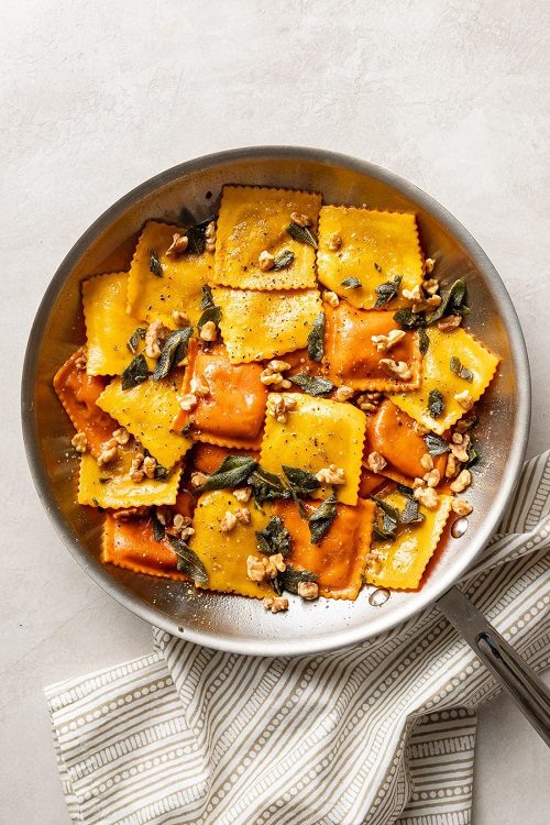 Pumpkin Ravioli with Sage, Brown Butter, and Toasted Walnuts