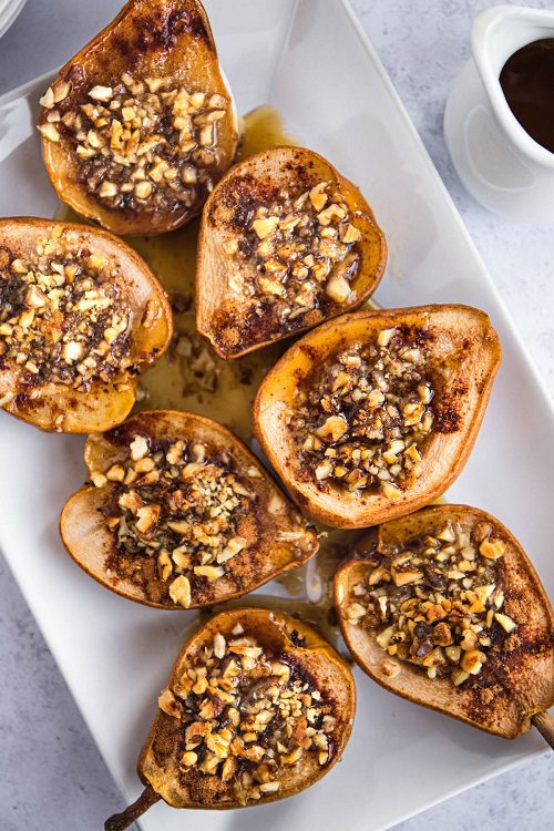 Vegan dessert for Thanksgiving Baked Pears with Walnuts