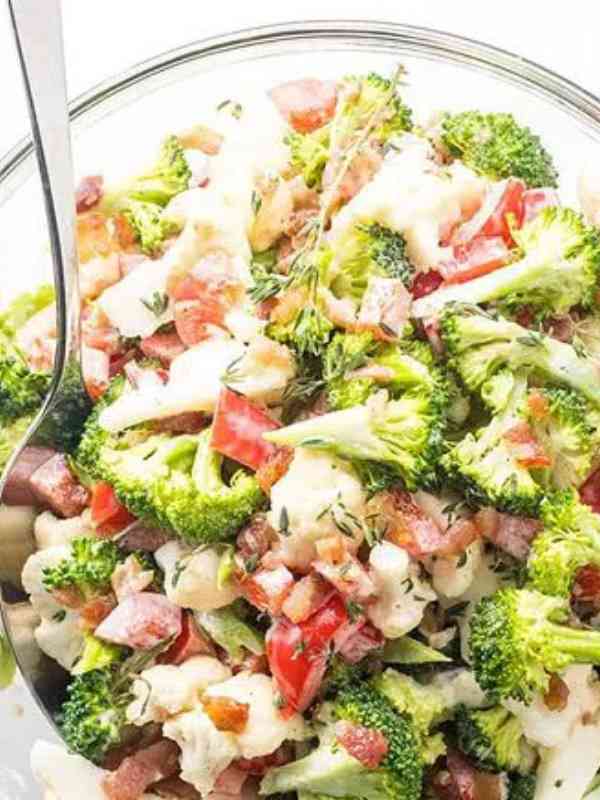 Low Carb Broccoli Cauliflower Salad with Bacon and Mayo