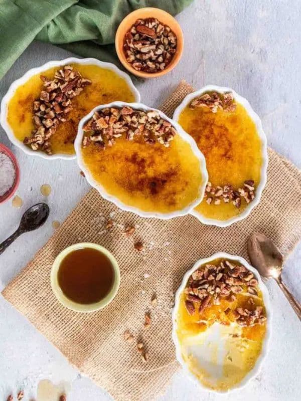 Thanksgiving Maple Creme Brulee with Salted Pecans