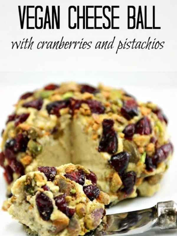Vegan Cheese Ball with Cranberries and Pistachios Cheese Log christmas appetizer recipe