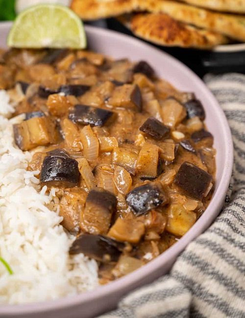 Gluten Free Curry Aubergine Coconut Curry with Peanut Butter (Try cauliflower rice for a gluten-free option.)