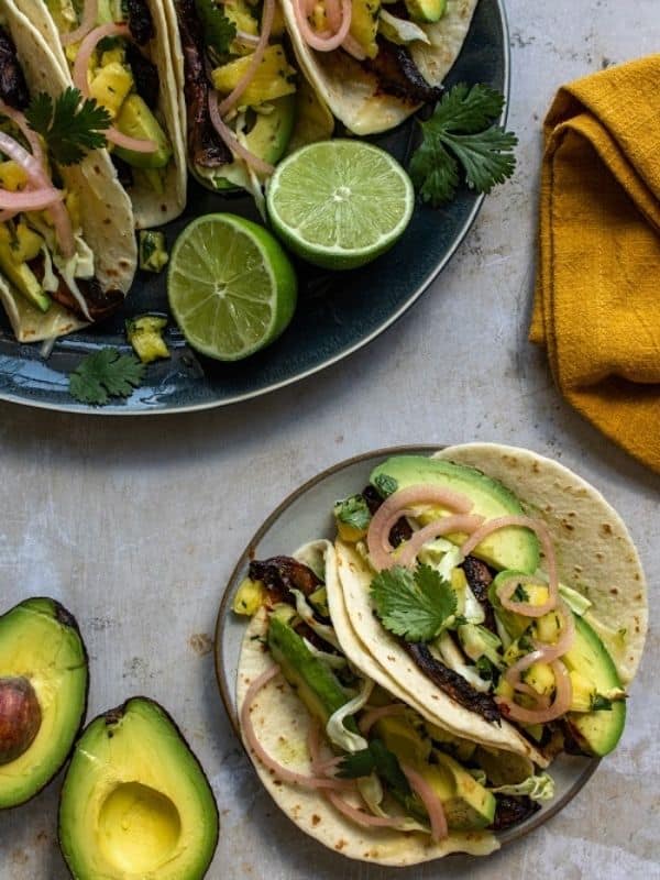 Chipotle Mushroom Tacos with Pineapple Salsa and Pickled Red Onions