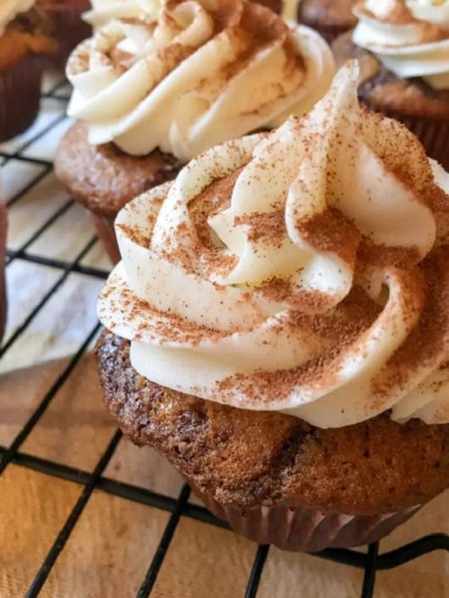 Fall Dessert Recipes Cinnamon Roll Cupcakes with Cream Cheese Frosting