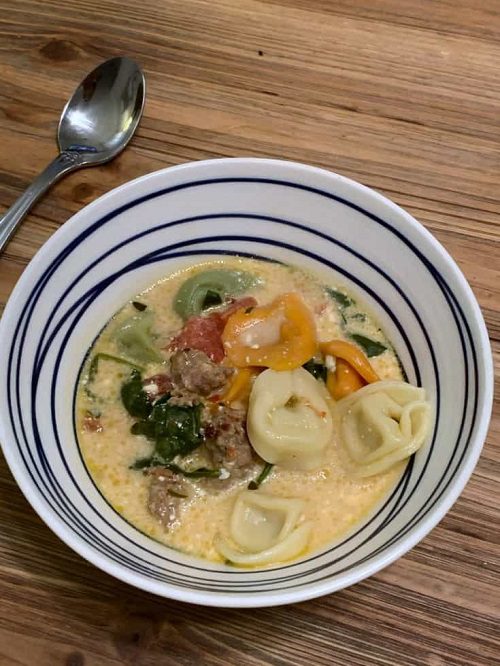 In One Pot Recipes Easy Crockpot Sausage & Tortellini Soup