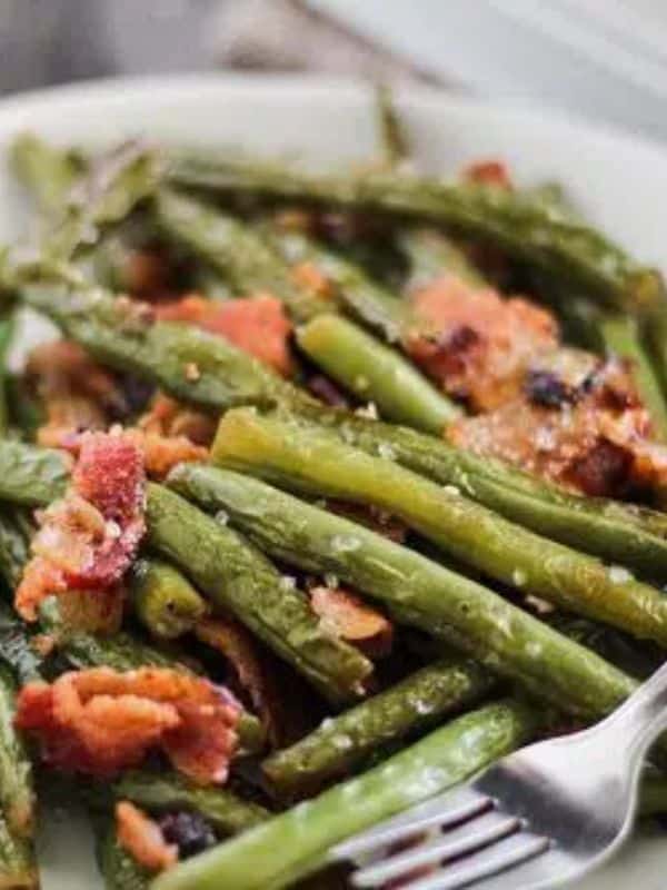 Keto Greens Beans and Bacon in a Skillet