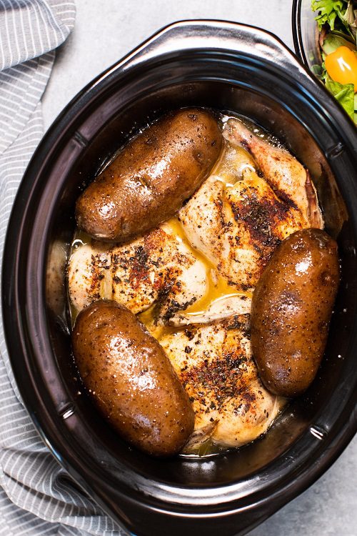 Slow Cooker Cornish Game Hens and Baked Potatoes