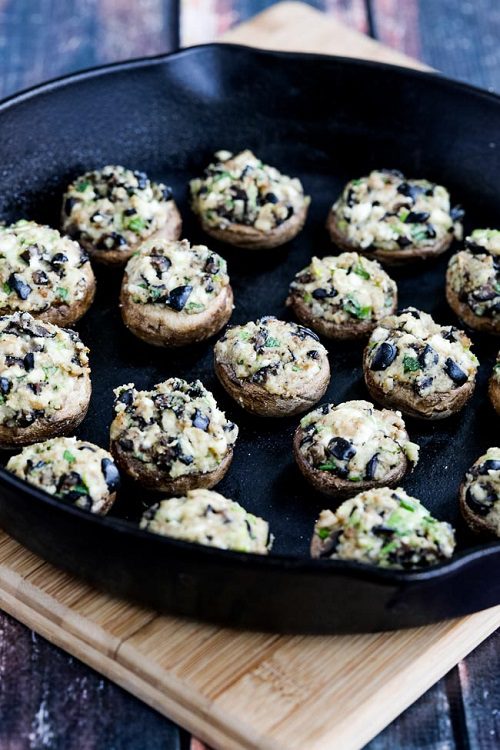 Vegetarian Keto Appetizers Stuffed Mushrooms with Olives and Feta