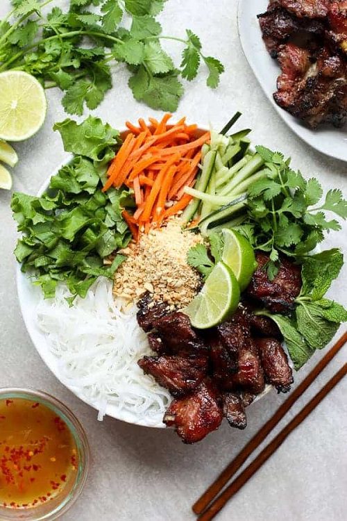 Vietnamese Noodle Bowl with Grilled Pork