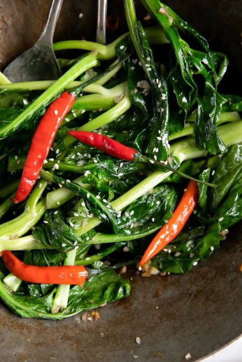 Keto Veggie Sides Chinese Broccoli Recipe with Garlic (Stir-Fried Gai Lan)