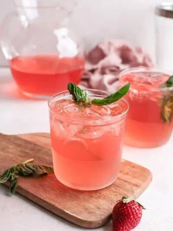 Lemon Basil Strawberry Gin Rickey Cocktail