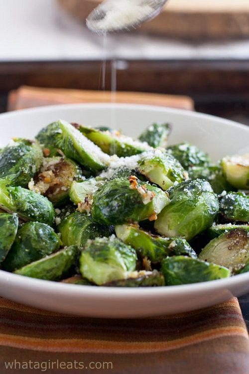 Roasted Garlic Brussels Sprouts With Red Pepper And Parmesan Cheese