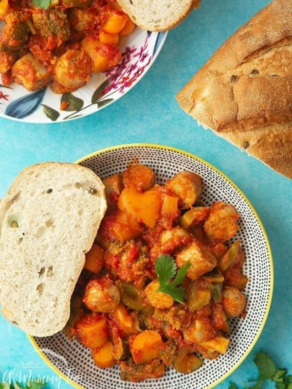 Slow-cooked vegetarian sausage casserole