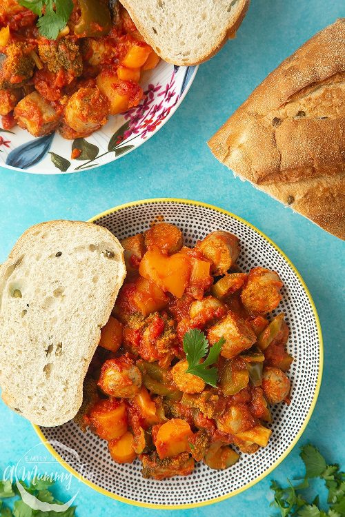 Slow-cooked vegetarian sausage casserole