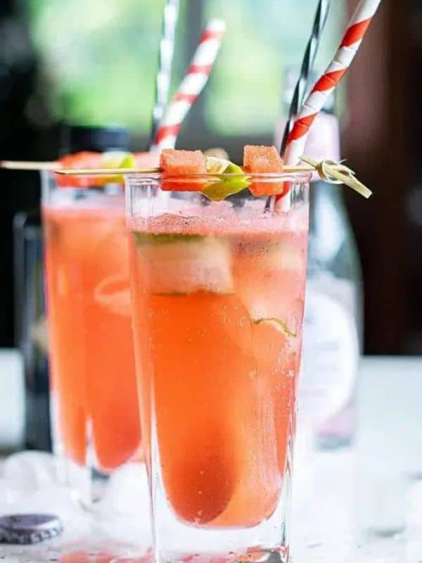 Watermelon Gin Tonic with Cucumber Ribbons