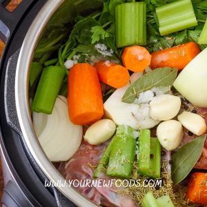 looking from above showing an instant pot full of chopped vegetables