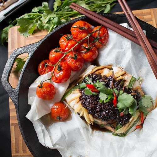 Baked fish Parcels with Black Bean Sauce