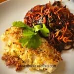 panko oven baked cod with spicy noodles