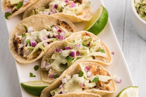 Smoker Grilled Fish Tacos with Garlic Cilantro Lime Coleslaw