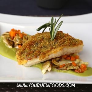 Parmesan Crusted Cod on a white plate