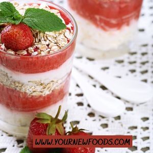 Dessert with Fresh Strawberry, Cream and Granola