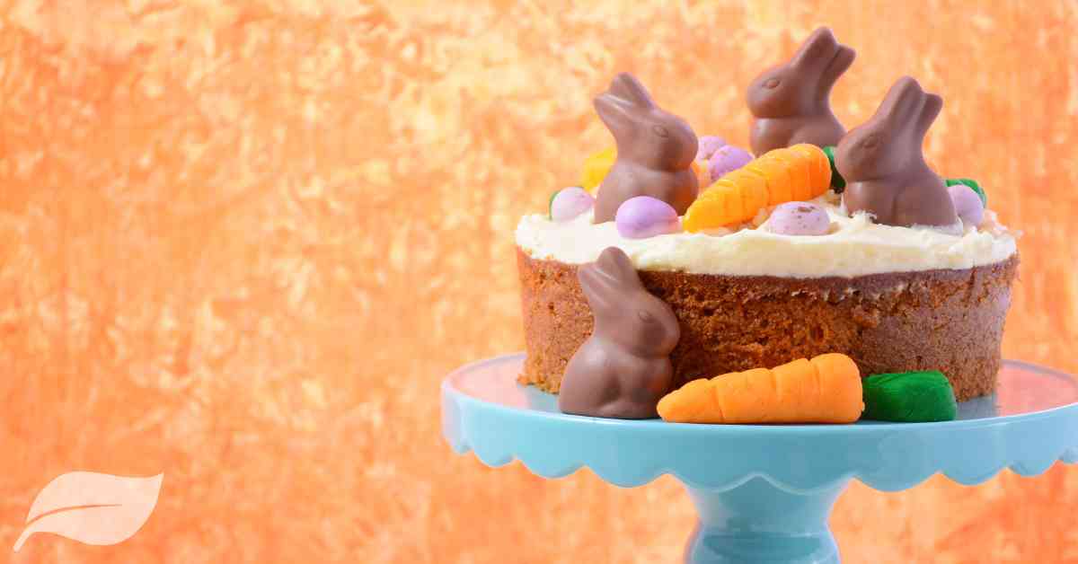 carrot cake with chocolate rabbits on top