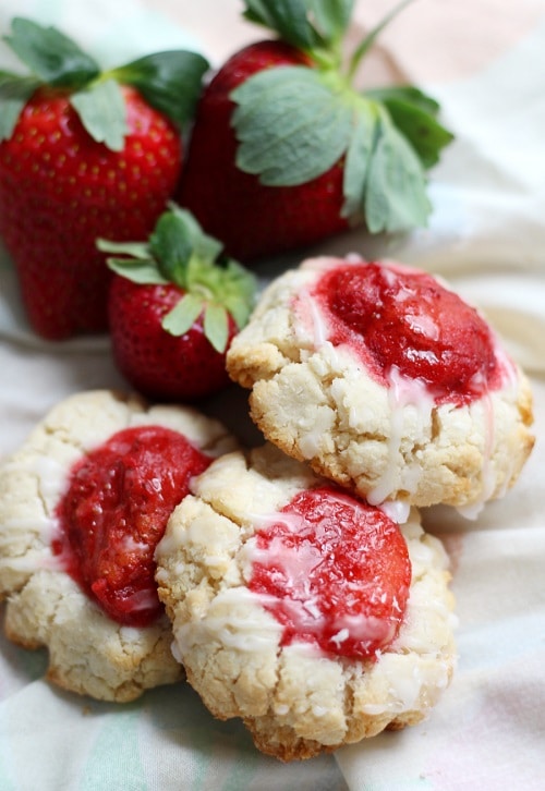 Paleo Strawberry Coconut Thumbprint Cookies (Gluten-Free, Vegan)
