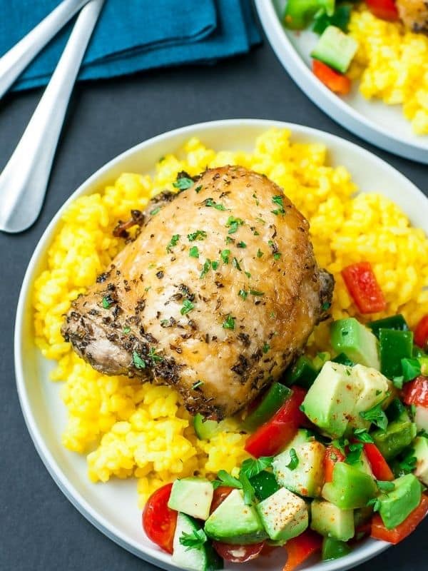 Chicken Dinner Recipes Crispy Baked Chicken Thighs With Garlic Turmeric Rice