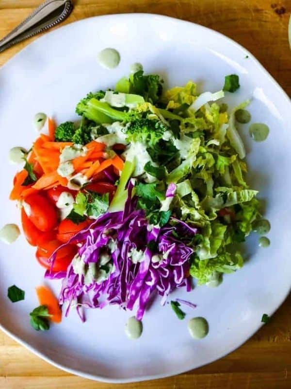 Rainbow Salad With Vegan Green Goddess Dressing (Vegan & Gluten fee)