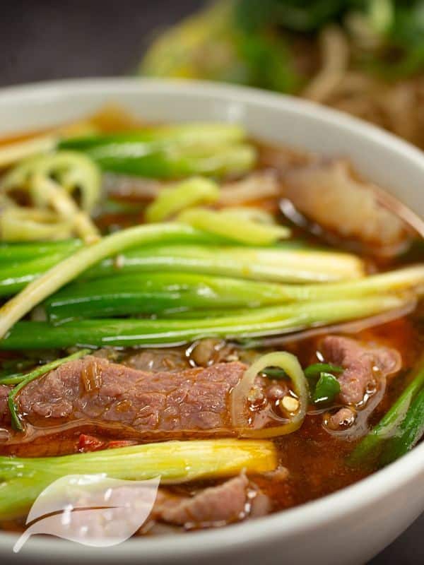 Vietnamese Beef Soup in White Bowl