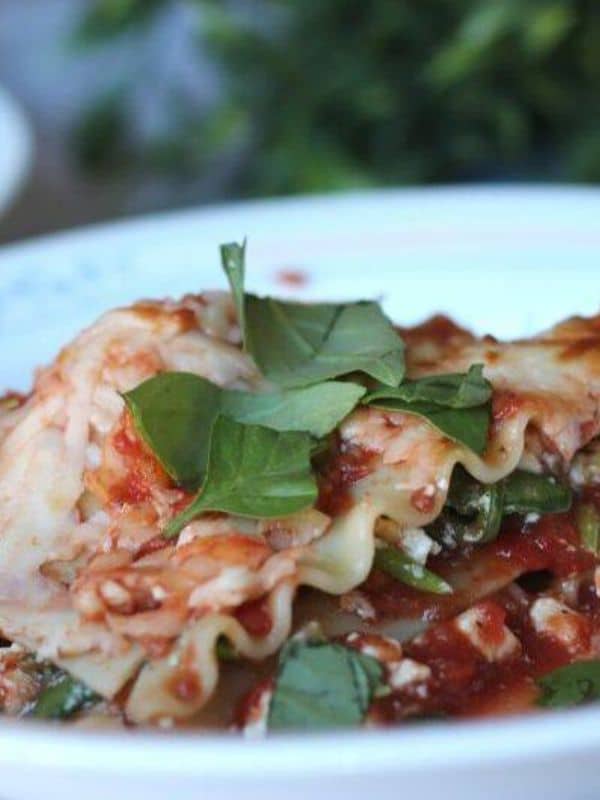 Air Fryer Vegetarian Lasagna with Spinach and Ricotta (no onion, no garlic, no egg)